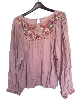 Solitaire Dusty Lavender Embroidered Peasant Blouse